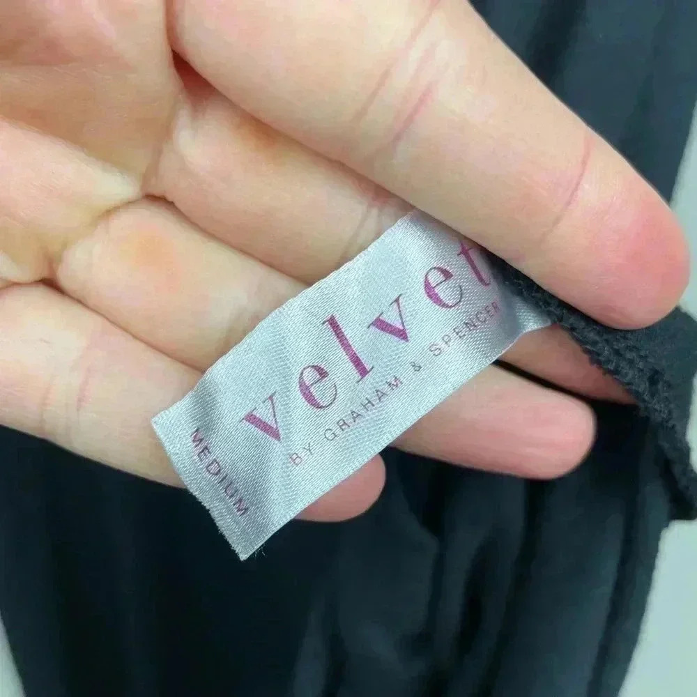 VELVET by Graham Spencer Black Vintage Slub Maxi Dress T-Shirt Leg Slit Medium - Picture 8 of 13